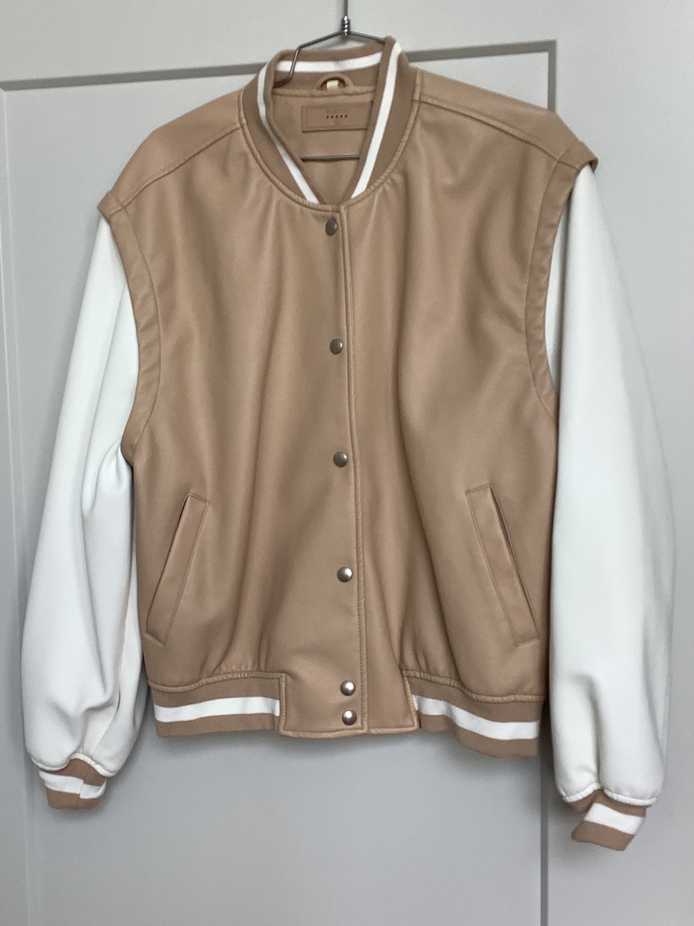 Beige and White Varsity Jacket - Women’s Two-Tone Bomber
